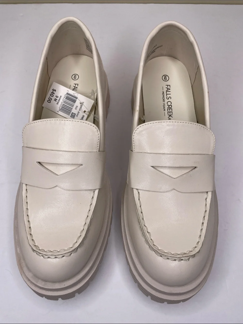 FALLS CREEK Cream VANESSA Memory Foam Prep Platform Lug Sole Penny Loafer NWT 9